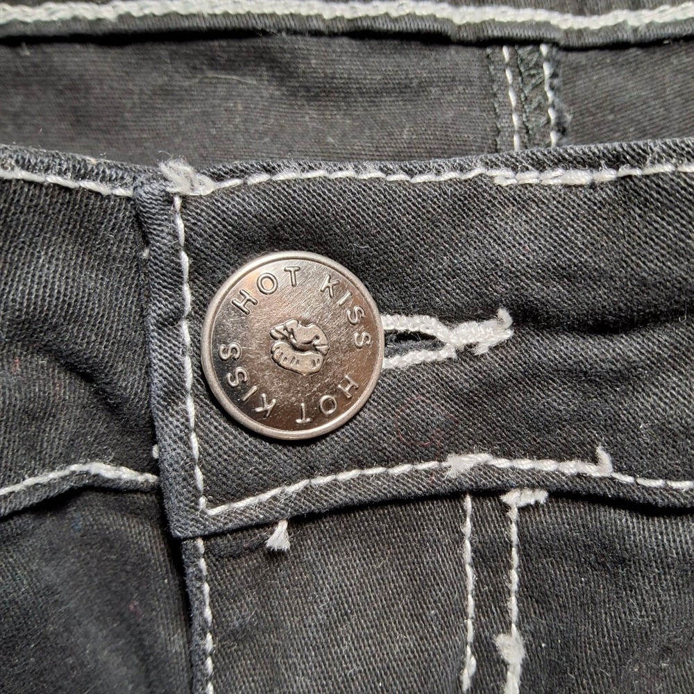 Vtg Hot Kiss Cargo Pants Jrs 7 Black Contrast Stitch Wide Leg Y2K Utility Grunge - Picture 8 of 8